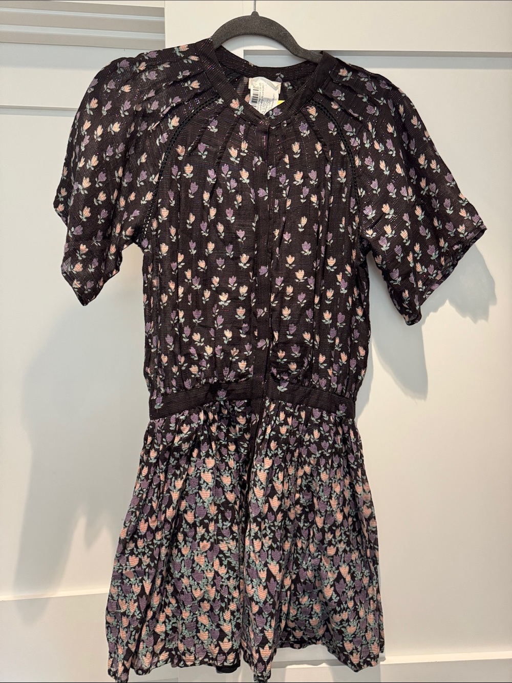 Women’s love shack fancy Black Floral Short Sleeve Dress
